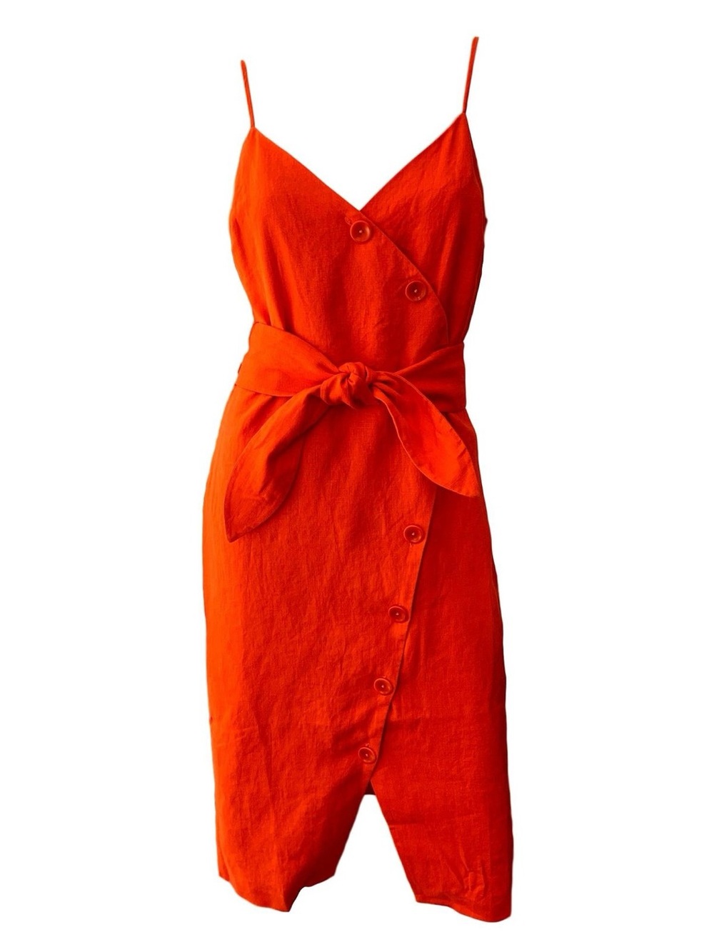 Joie Orange Button-Front Spaghetti-Strap Midi Dress